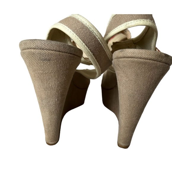 PRADA WEDGE CANVAS SHOES BEIGE OPEN TOE 36-6 - Picture 6 of 9